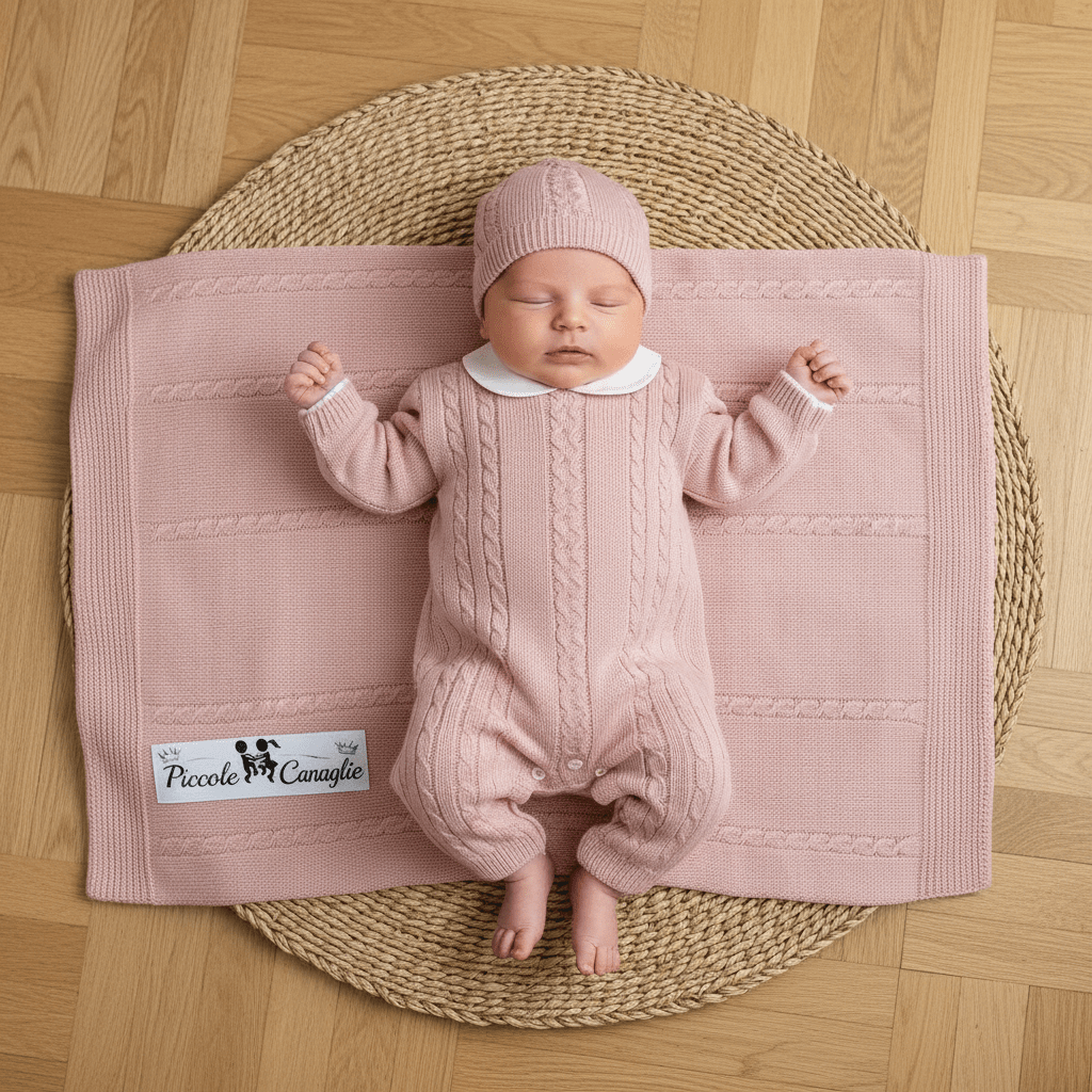 Set Nascita Tessuto Invernale Nazareno Gabrielli Treccine Rosa Antico Ng3488 Dis 10 - Piccole Canaglie - PC29633