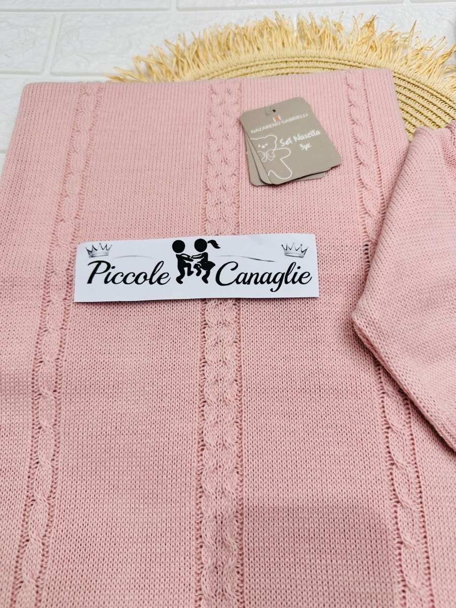 Set Nascita Tessuto invernale Nazareno Gabrielli treccine rosa antico NG3488 DIS 10 - Piccole Canaglie - PC29633