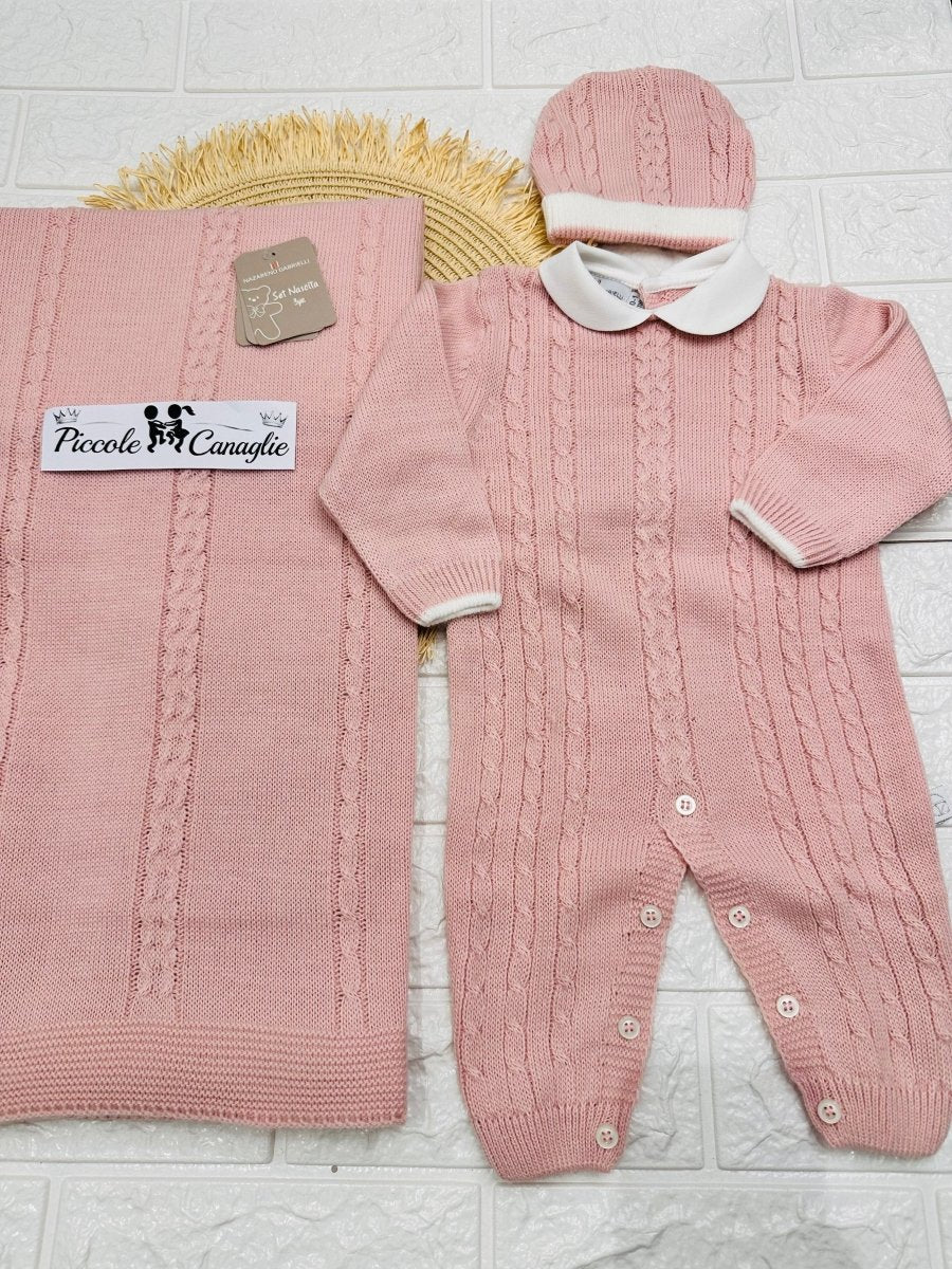 Set Nascita Tessuto invernale Nazareno Gabrielli treccine rosa antico NG3488 DIS 10 - Piccole Canaglie - PC29633