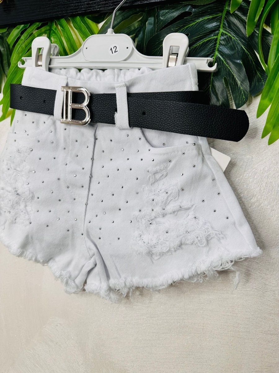 Short Denim bianco Brillantini - Piccole Canaglie - PC26194