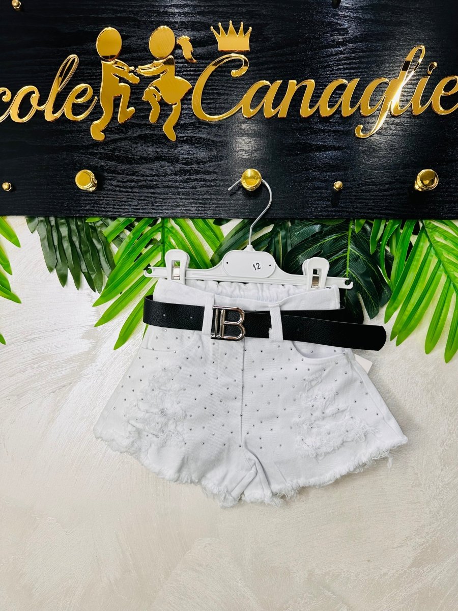 Short Denim bianco Brillantini - Piccole Canaglie - PC26194