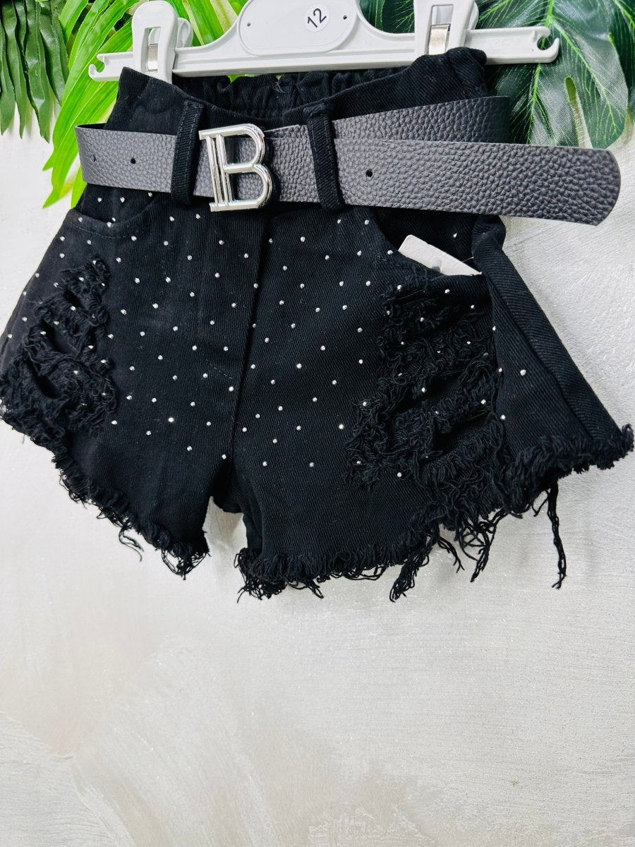 Short Denim nero Brillantini - Piccole Canaglie - PC26189