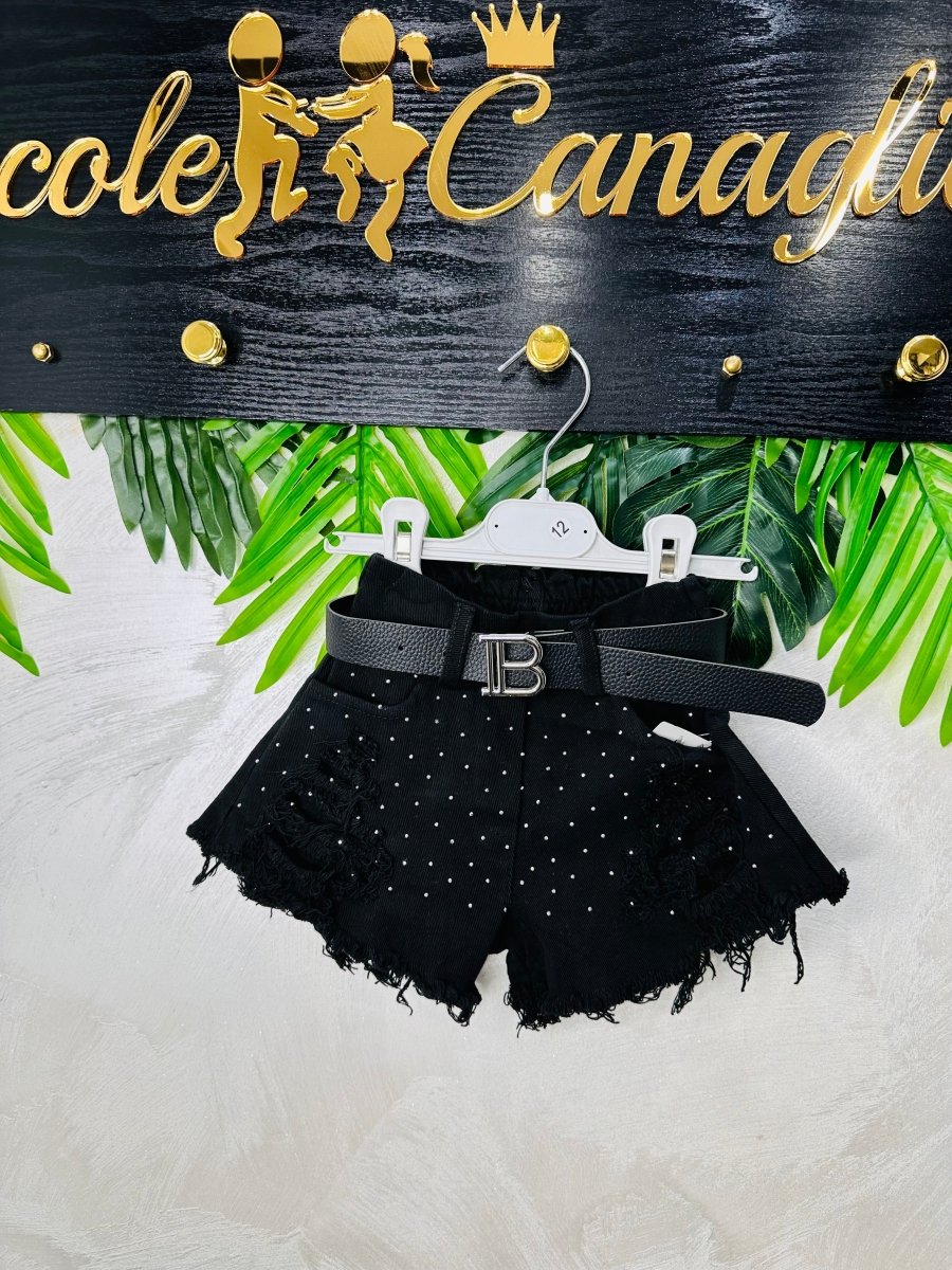 Short Denim nero Brillantini - Piccole Canaglie - PC26189