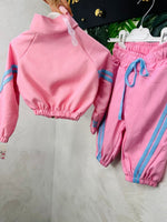 Tuta Baby Rosa Vogue Con Bande Laterali Celeste Tessuto Leggero - Piccole Canaglie - PC26953