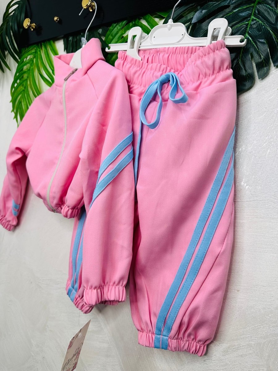 Tuta Baby Rosa Vogue Con Bande Laterali Celeste Tessuto Leggero - Piccole Canaglie - PC26953