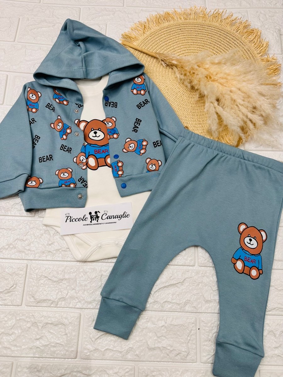 Tuta Cotone Orso Celeste - Piccole Canaglie - PC25192