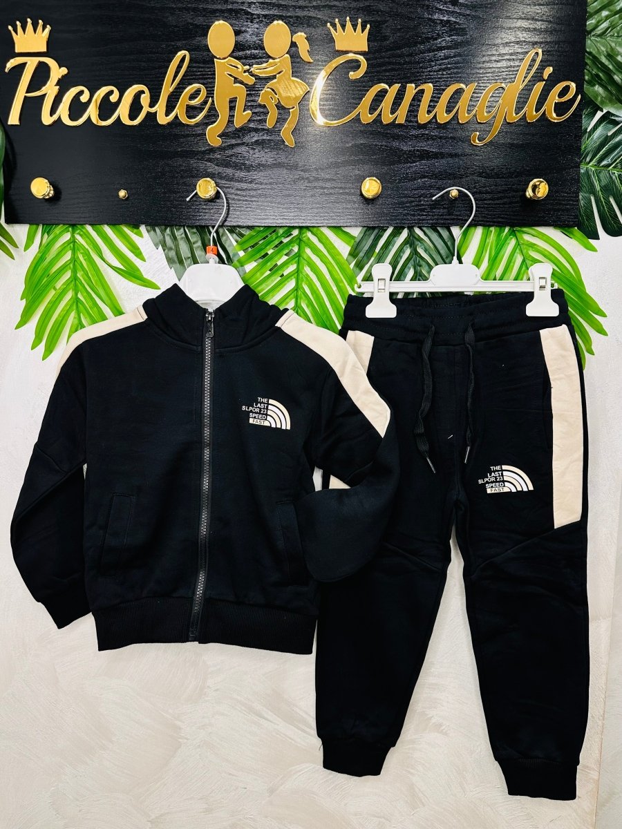 Tuta Felpata modello North Face@ Nera e Begie - Piccole Canaglie - PC24144