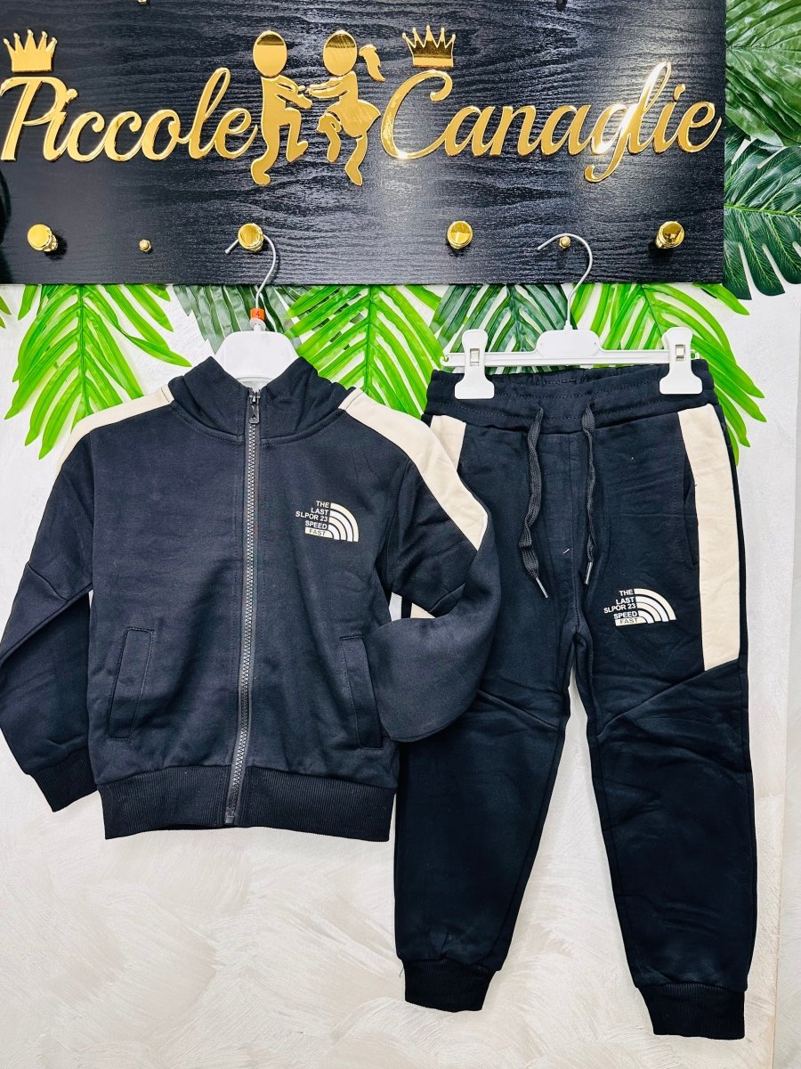 Tuta Felpata modello North Face@ Nera e Begie - Piccole Canaglie - PC24144