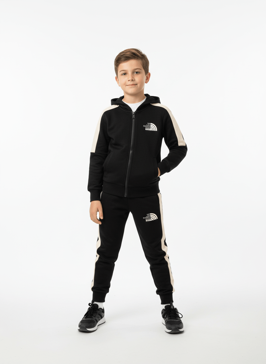 Tuta Felpata modello North Face@ Nera e Begie - Piccole Canaglie - PC24144