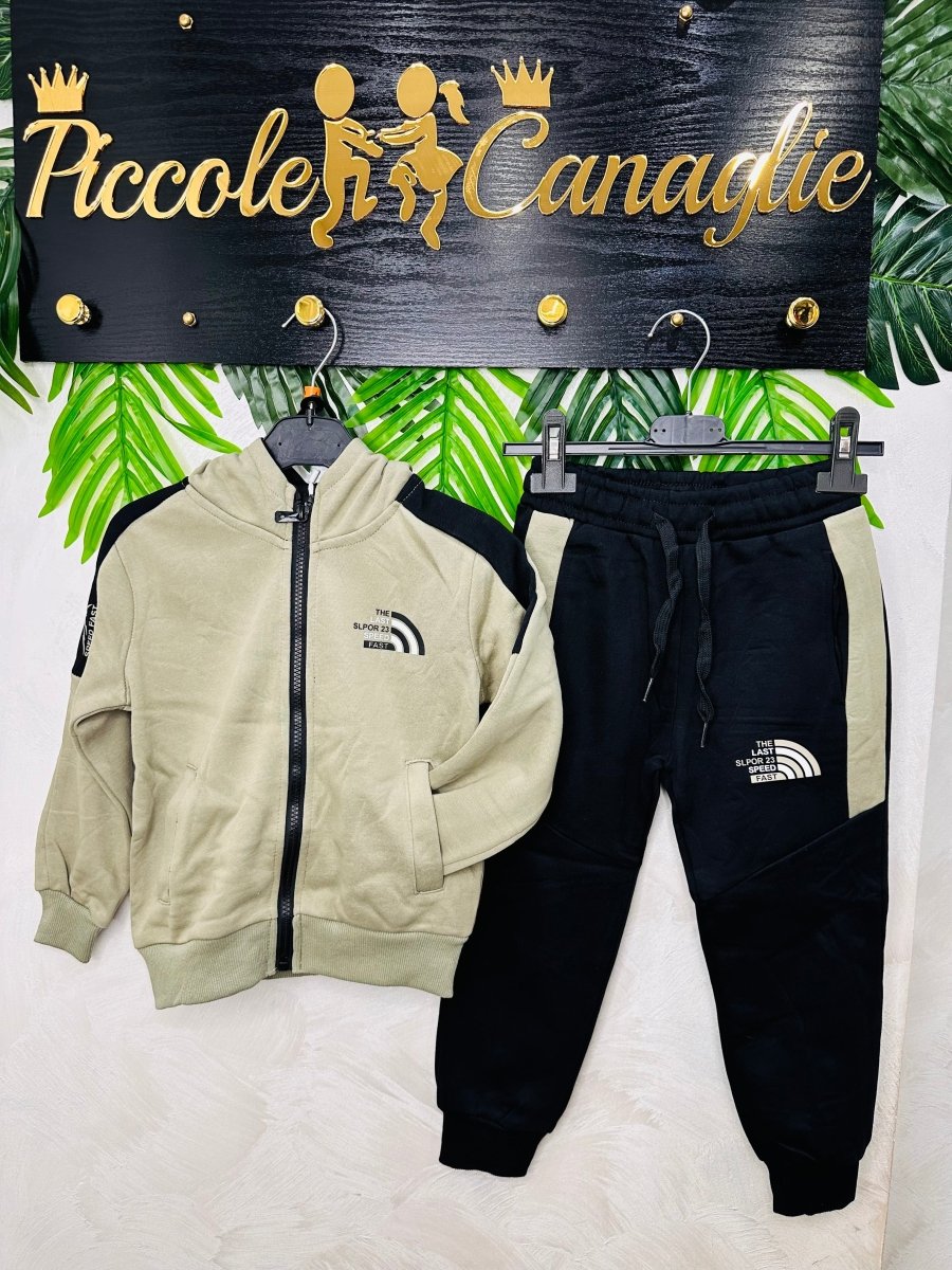 Tuta Felpata modello North Face@ Nera e verde - Piccole Canaglie - PC24138