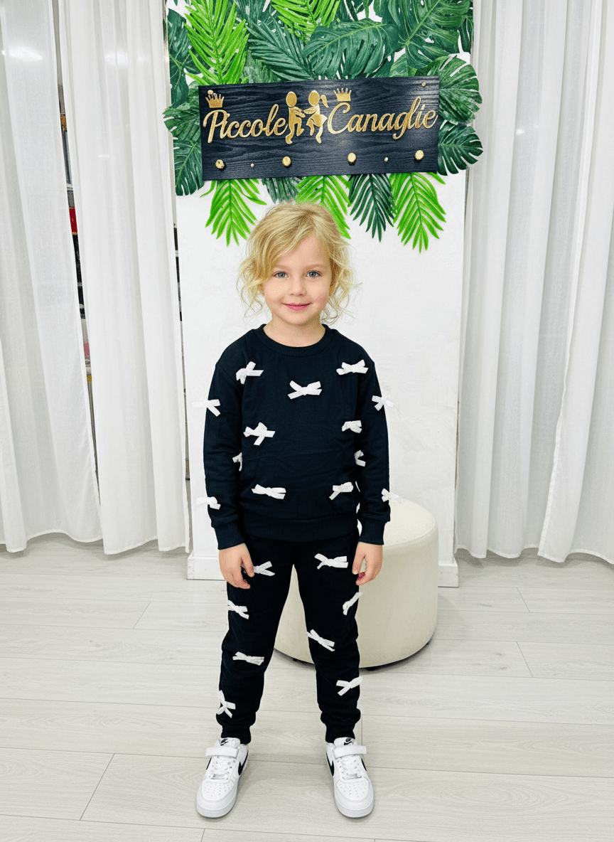 Tuta Fiocchetti Nera Felpata - Piccole Canaglie - PC23359
