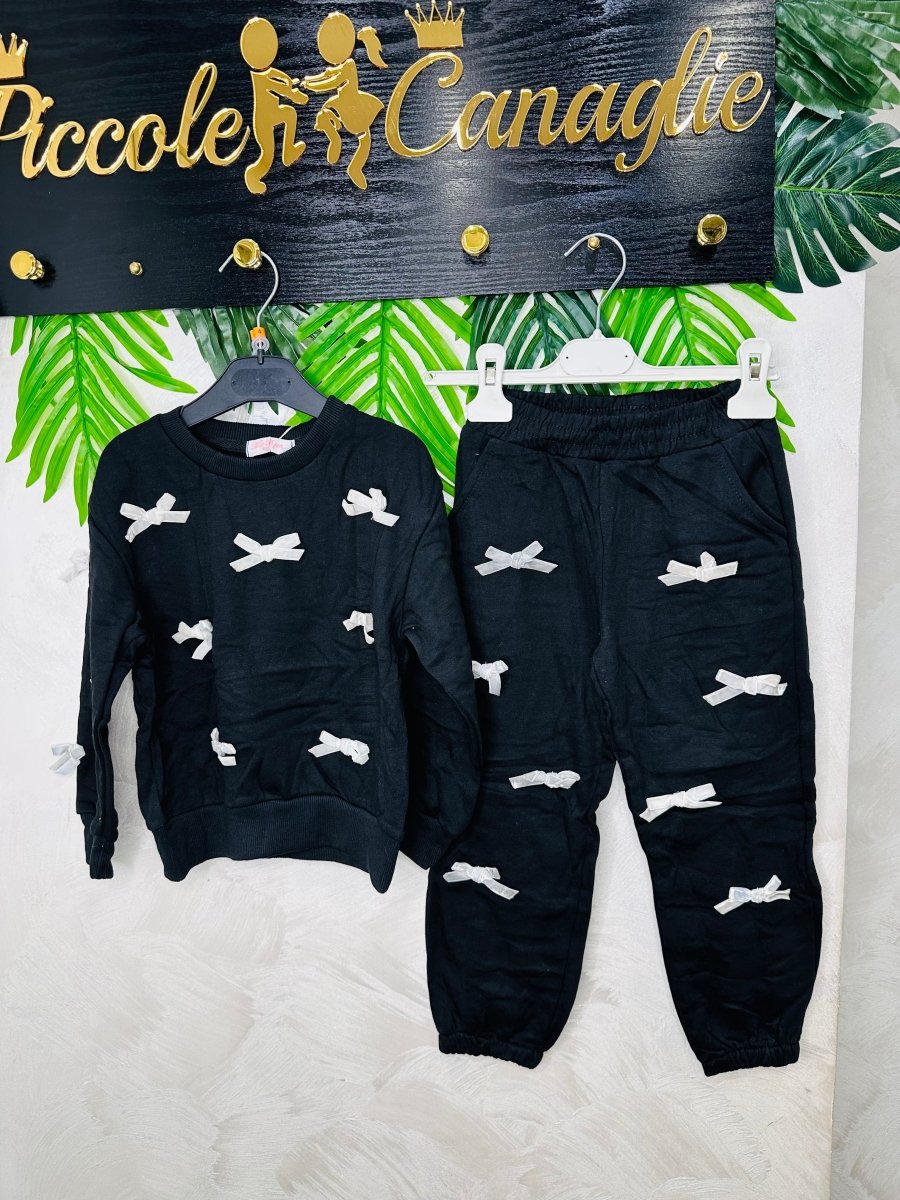 Tuta Fiocchetti Nera Felpata - Piccole Canaglie - PC23359