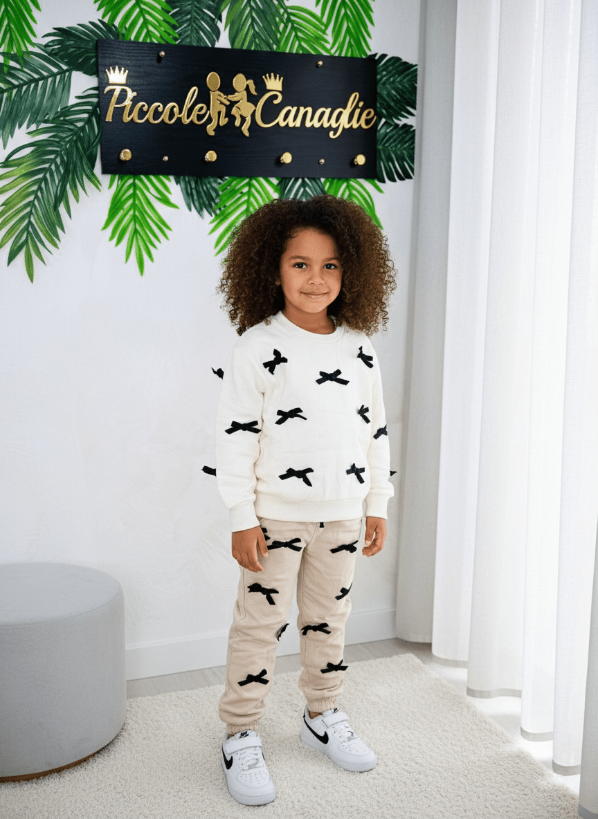 Tuta Fiocchetti Panna Felpata - Piccole Canaglie - PC23364