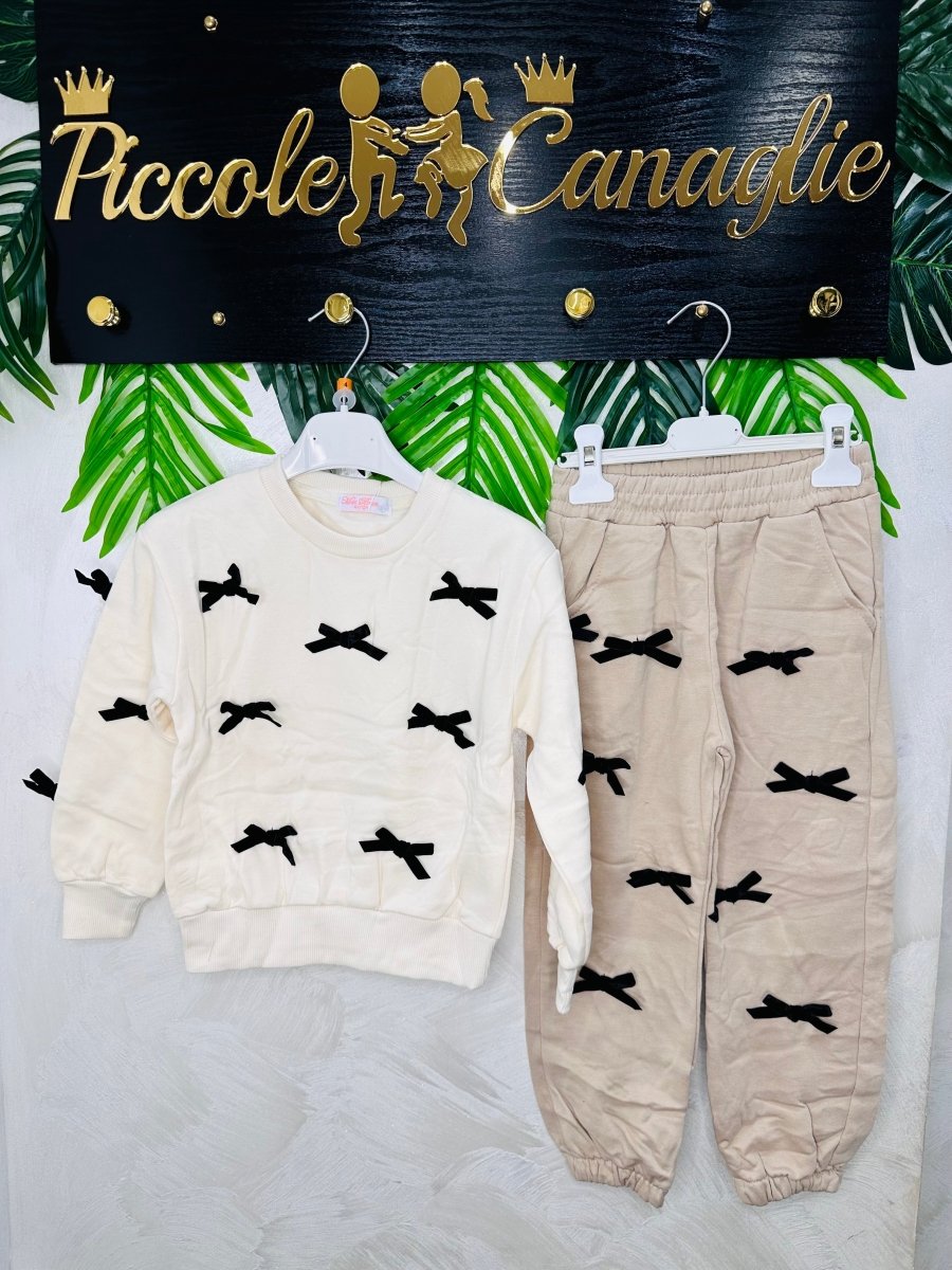 Tuta Fiocchetti Panna Felpata - Piccole Canaglie - PC23364