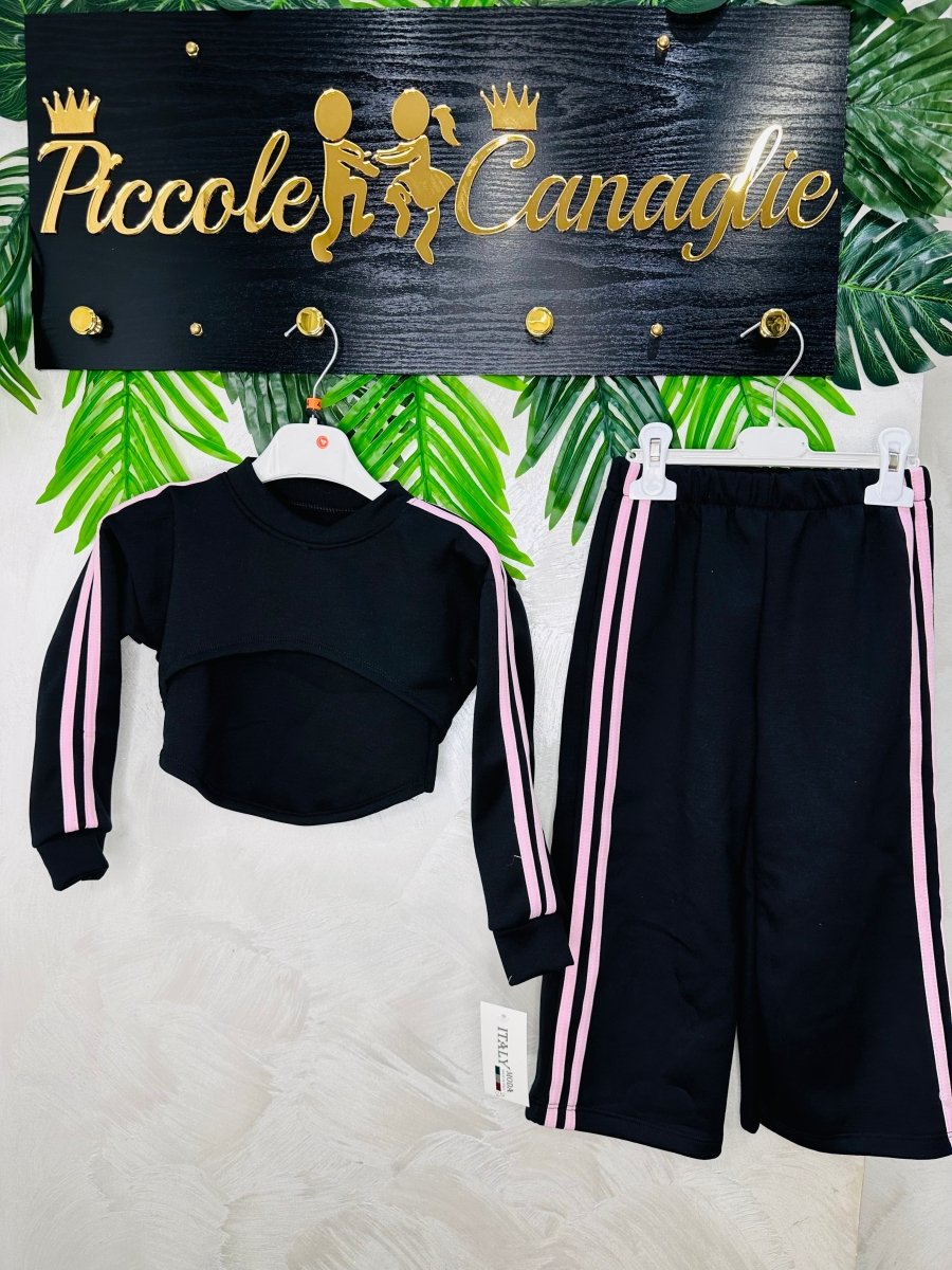 Tuta linea track suit felpata nera - Piccole Canaglie - PC23591