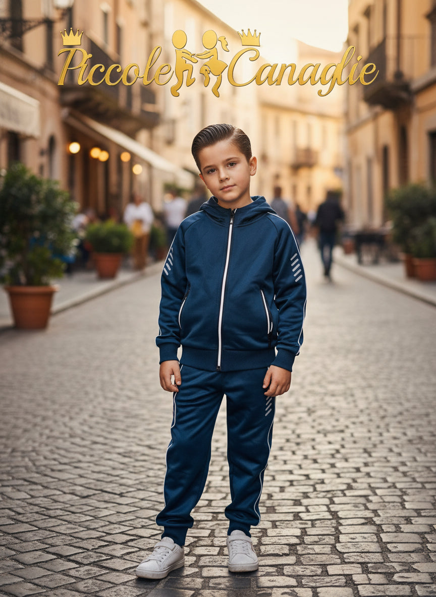 Tuta Modello Ferr@ri felpata blu Petrolio - Piccole Canaglie - PC23426