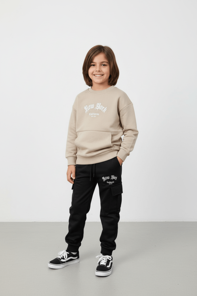 Tuta New YORK Felpata Begie - Piccole Canaglie - PC24698