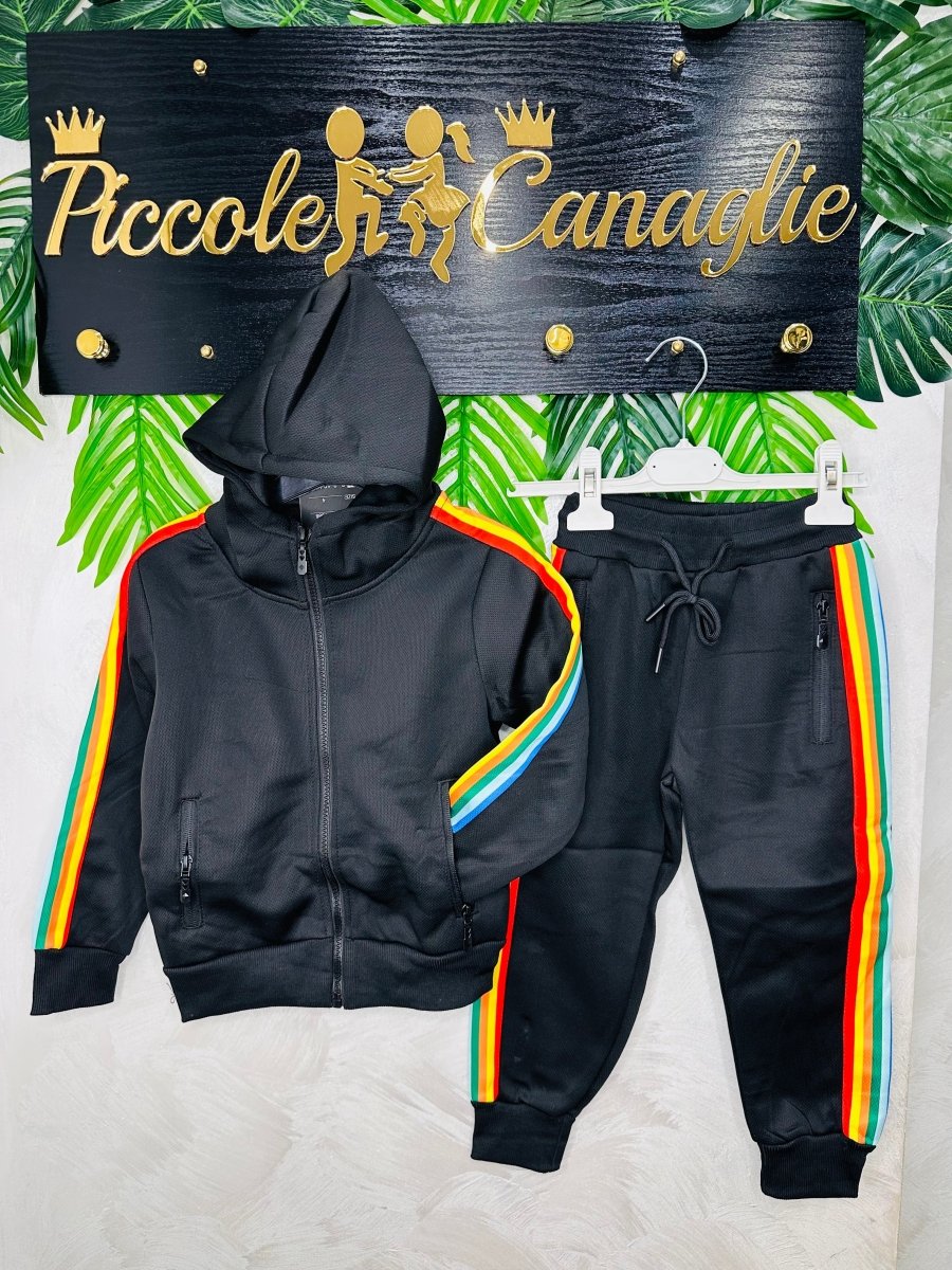 Tuta Sprint Multicolor Nera Felpata - Piccole Canaglie - PC23337