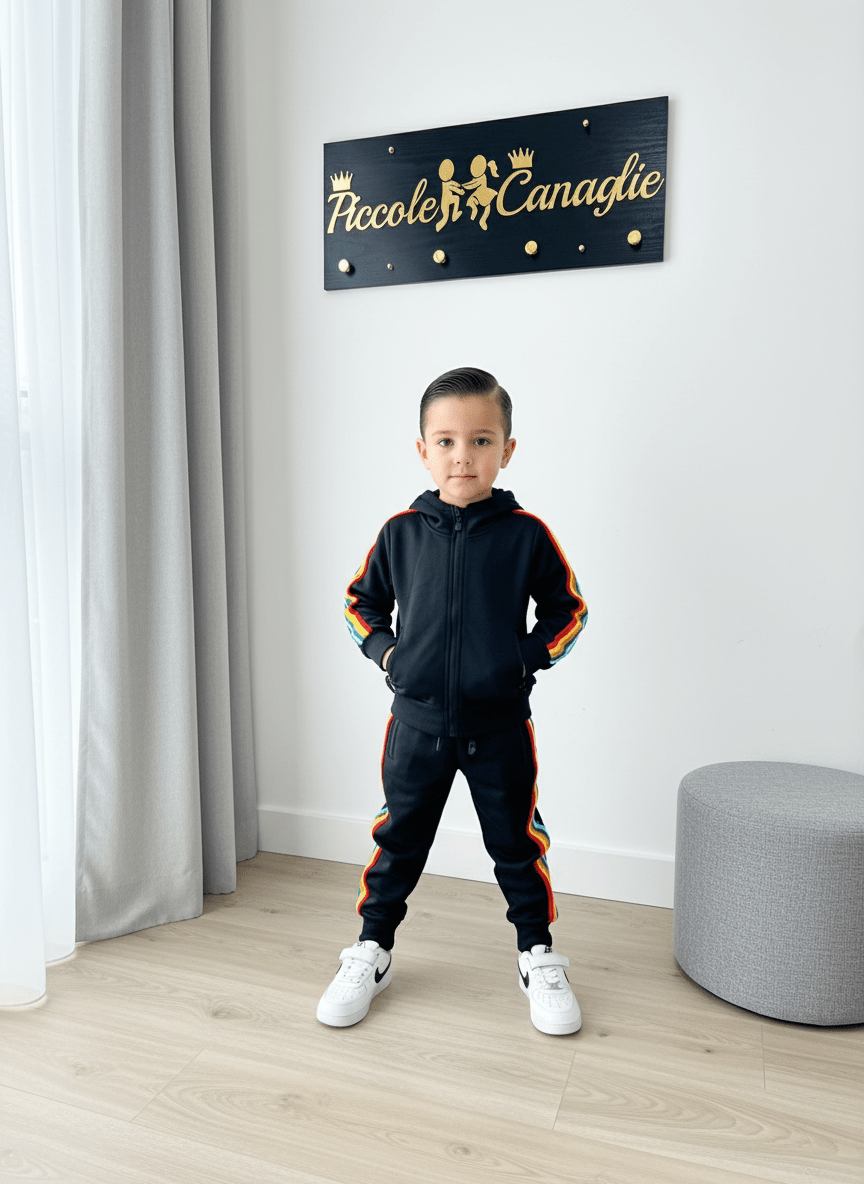 Tuta Sprint Multicolor Nera Felpata - Piccole Canaglie - PC23337