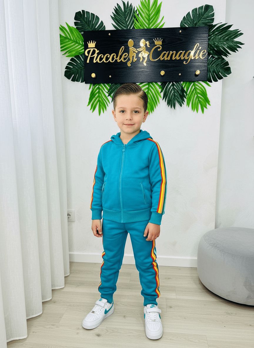 Tuta Sprint Multicolor verde acqua Felpata - Piccole Canaglie - PC23342