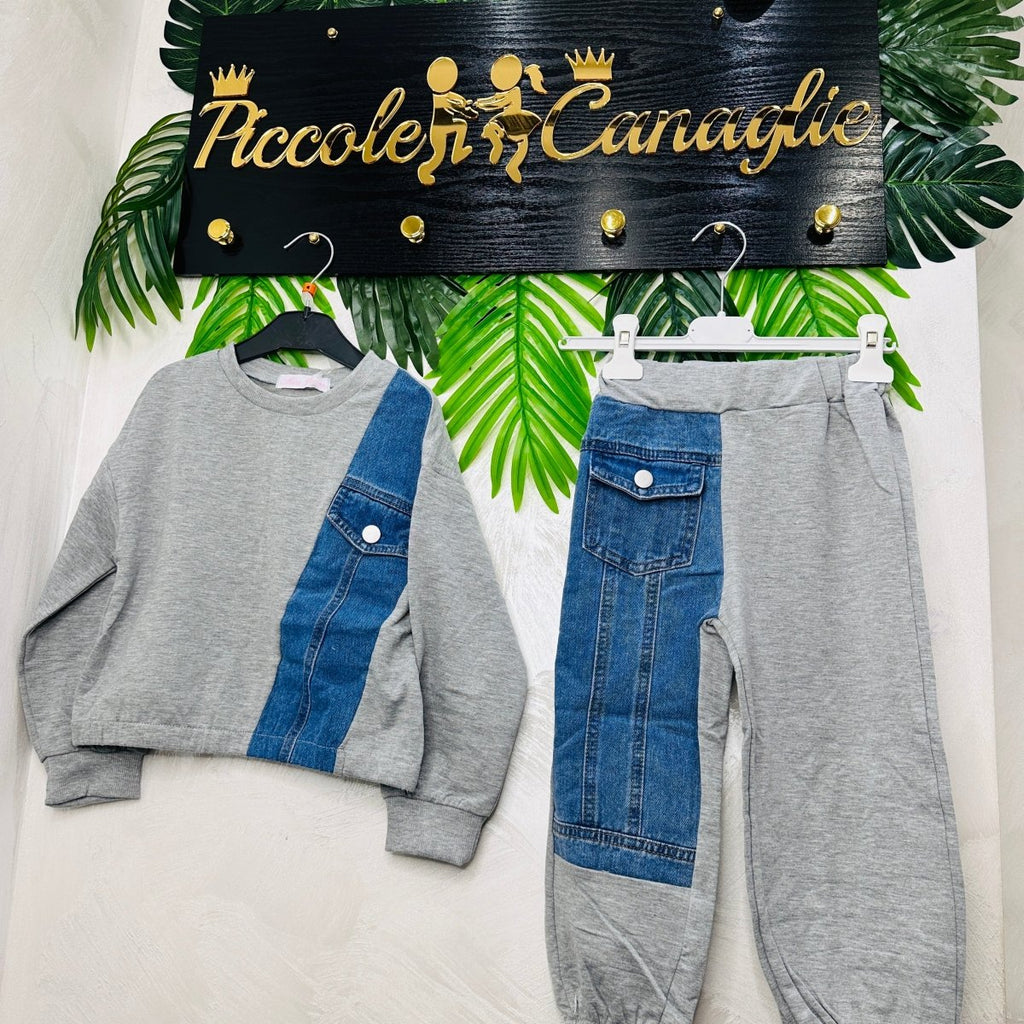 Tuta Style Denim Grigia Felpata - Piccole Canaglie - PC22685