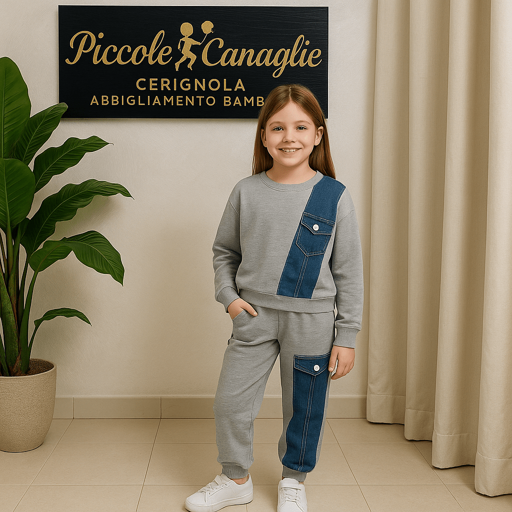 Tuta Style Denim Grigia Felpata - Piccole Canaglie - PC22685