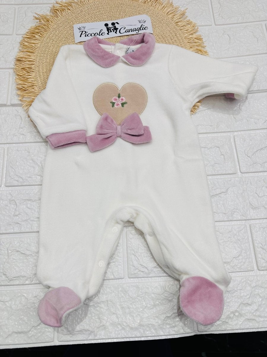 Tutina ciniglia cuoricino bianco malva B549/2F - Piccole Canaglie - PC29960