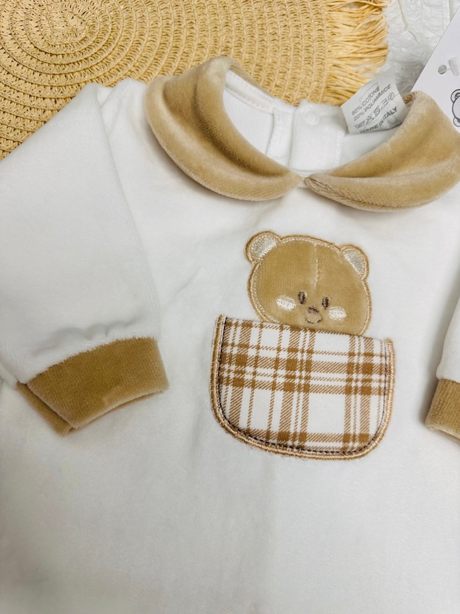 Tutina ciniglia orso taschino quadri Begie - Piccole Canaglie - PC24044