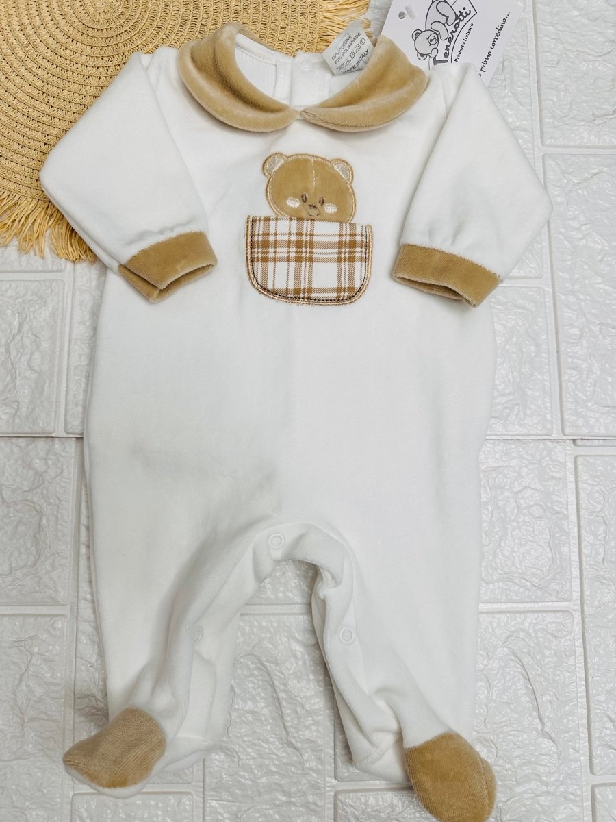 Tutina ciniglia orso taschino quadri Begie - Piccole Canaglie - PC24044