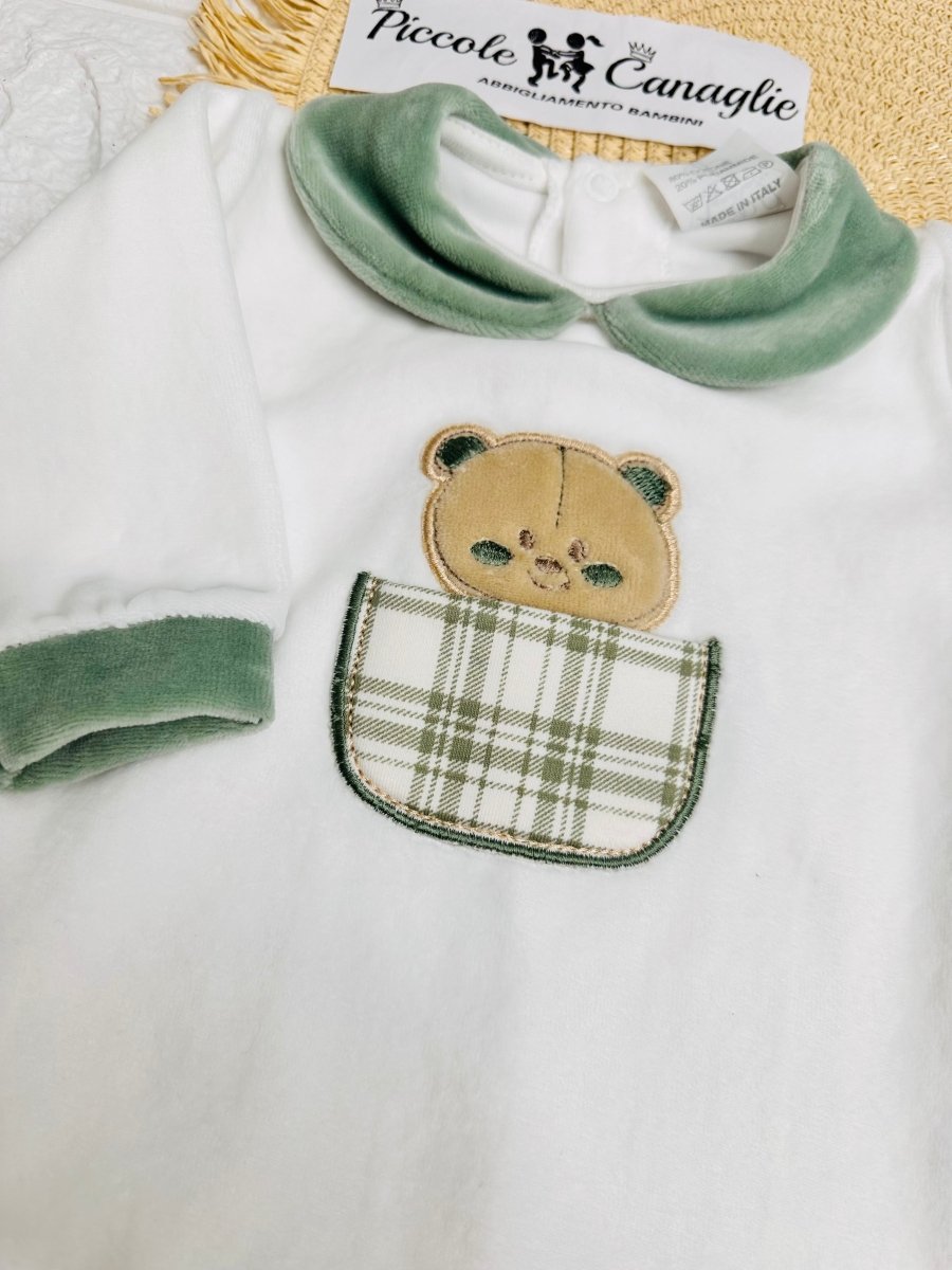 Tutina ciniglia Taschino quadri verde 30406 - Piccole Canaglie - PC24041