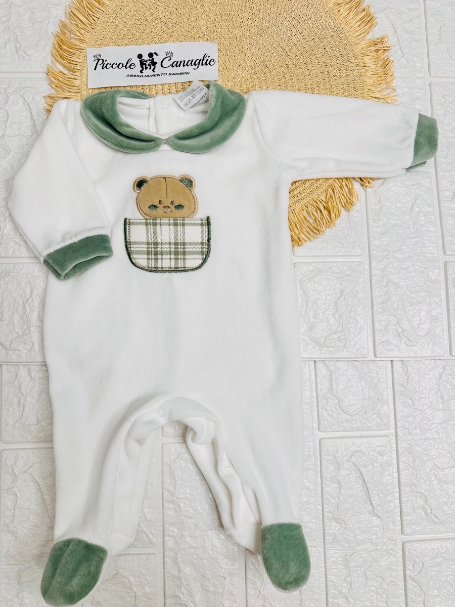 Tutina ciniglia Taschino quadri verde 30406 - Piccole Canaglie - PC24041