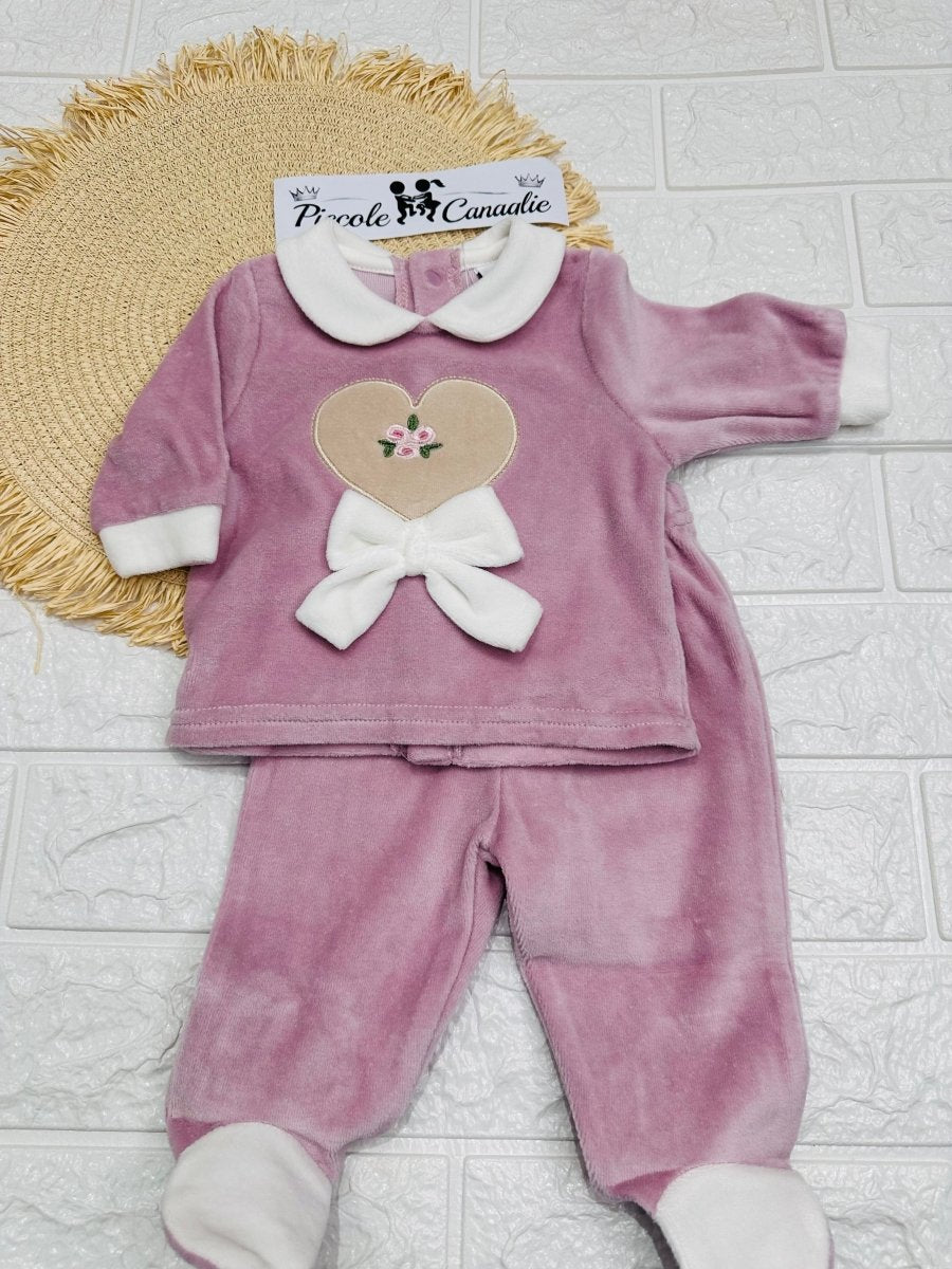 Tutina completo ciniglia cuoricino malva B549/2F - Piccole Canaglie - PC29965