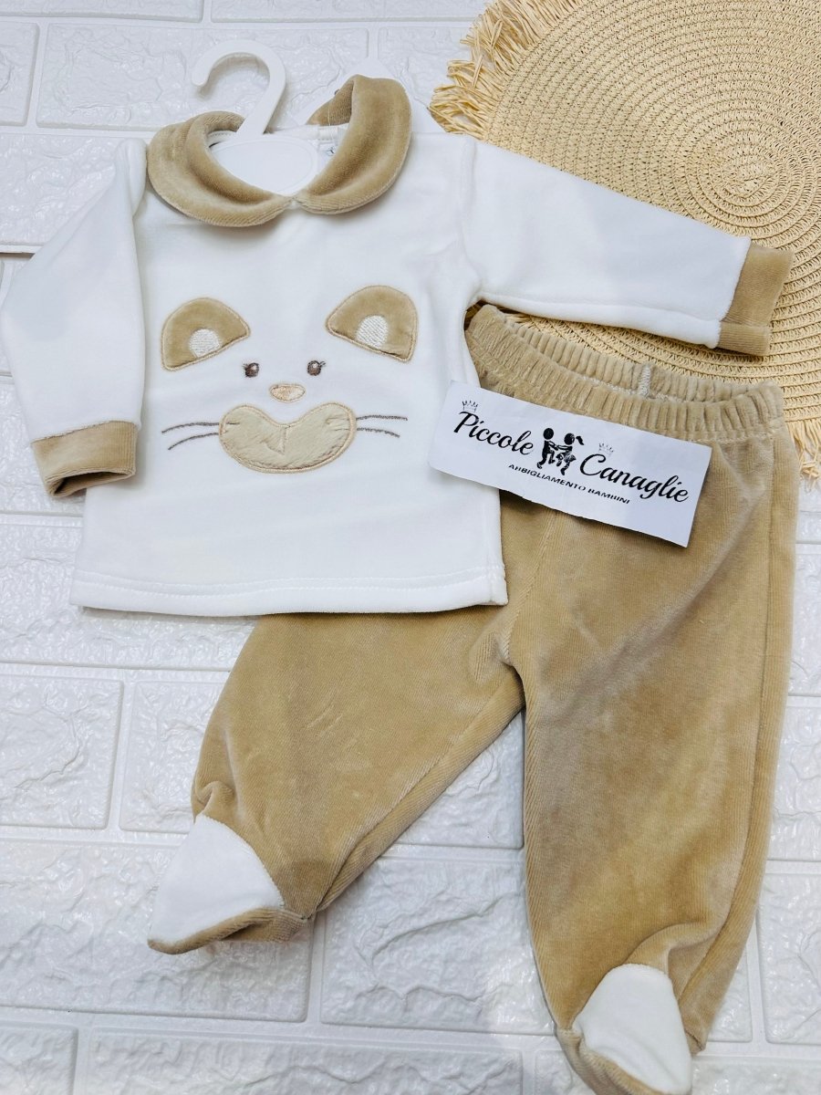 Tutina Completo Ciniglia Gattino Coccoloso Beige 31515 - Piccole Canaglie - PC29780