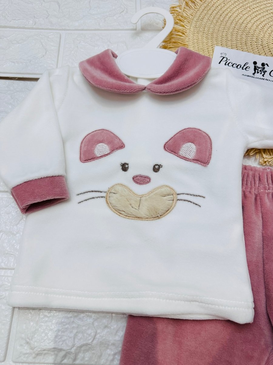 Tutina Completo Ciniglia Gattino Coccoloso Rosa Antico 31515 - Piccole Canaglie - PC29777
