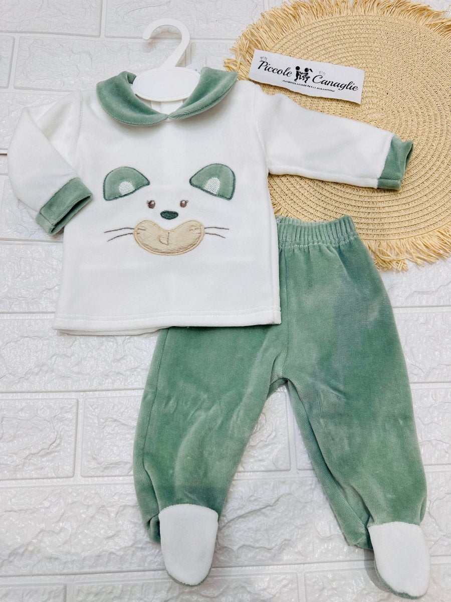 Tutina Completo Ciniglia Gattino Coccoloso Verde 31515 - Piccole Canaglie - PC29783