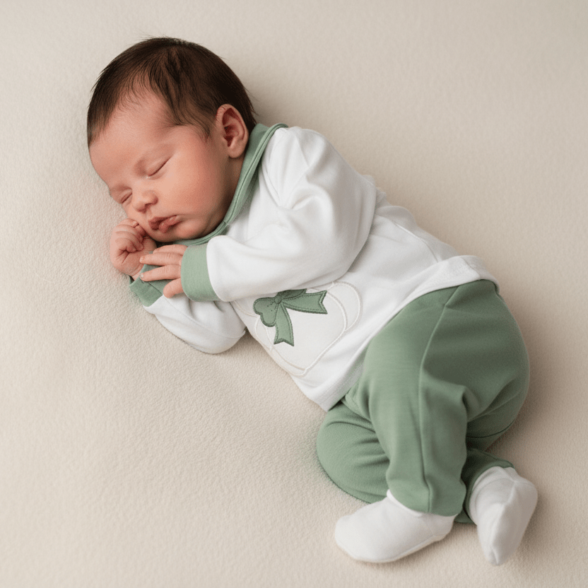 Tutina Completo Cotone 31101 Orso Fiocco Verde - Piccole Canaglie - PC24904