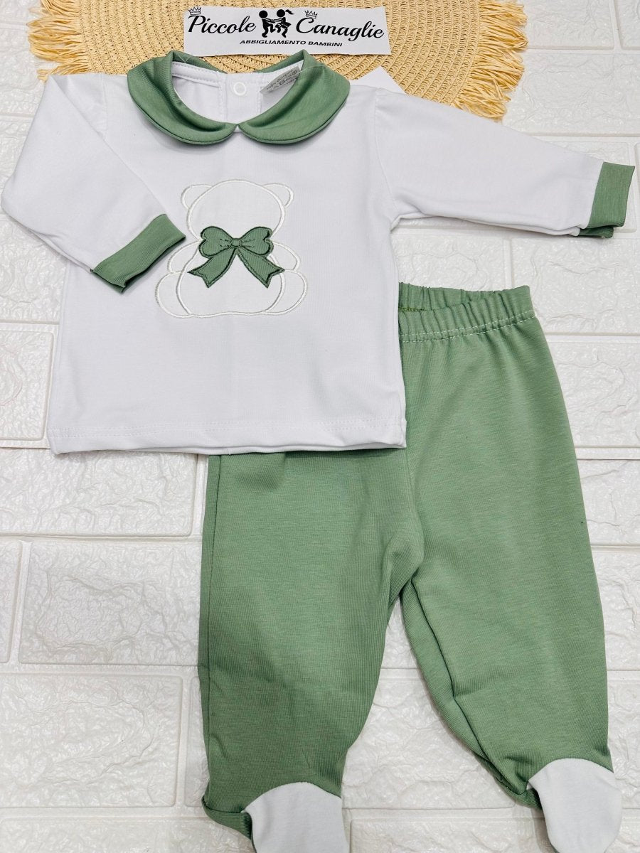 Tutina Completo Cotone 31101 Orso Fiocco verde - Piccole Canaglie - PC24904