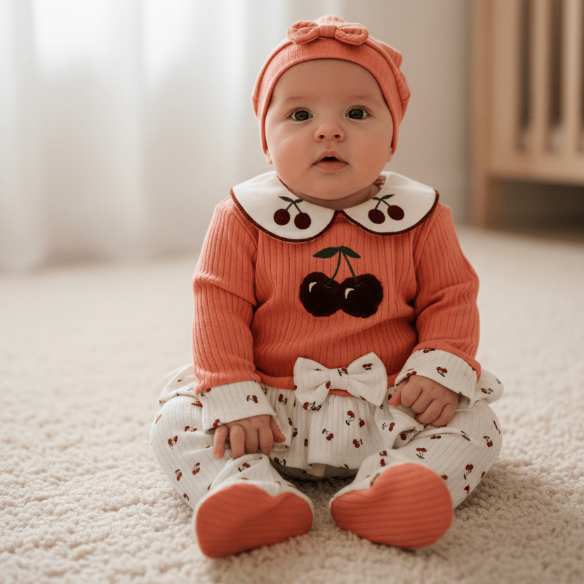 Tutina Completo Cotone Ciliege Salmone Con Accessori - Piccole Canaglie - PC26878