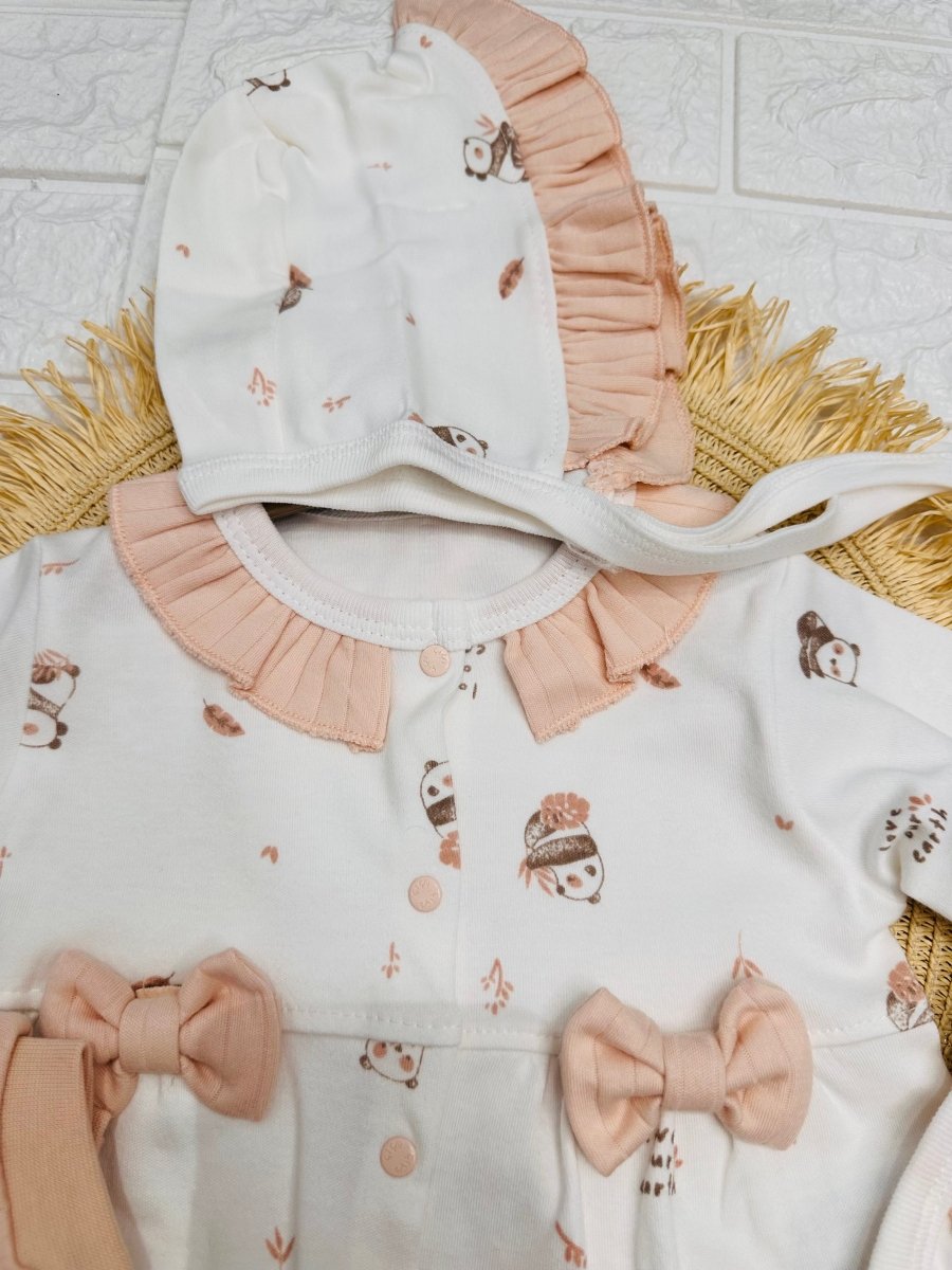 Tutina Completo Cotone Fiocchetti Rosa Cipria Con Accessori - Piccole Canaglie - PC26882