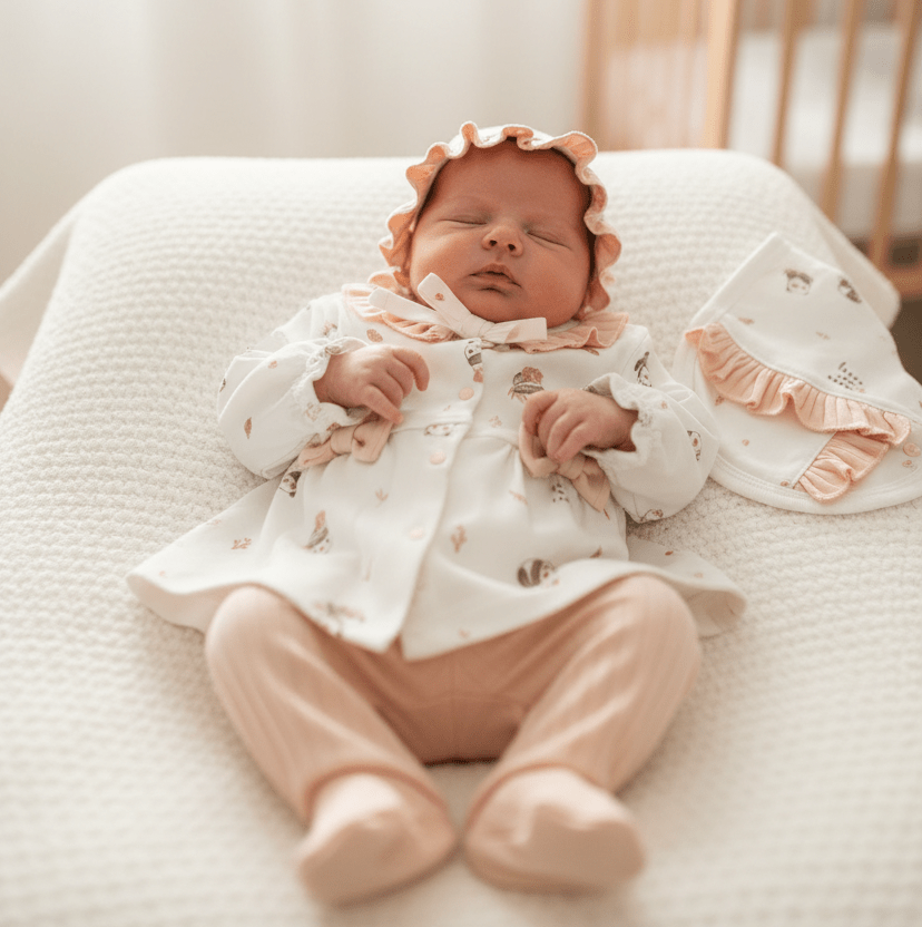 Tutina Completo Cotone Fiocchetti Rosa Cipria Con Accessori - Piccole Canaglie - PC26882