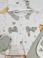 Tutina Completo Cotone Fiocchetti Verde Salvia Con Accessori - Piccole Canaglie - PC26881