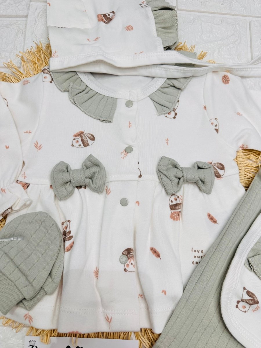 Tutina Completo Cotone Fiocchetti Verde Salvia Con Accessori - Piccole Canaglie - PC26881