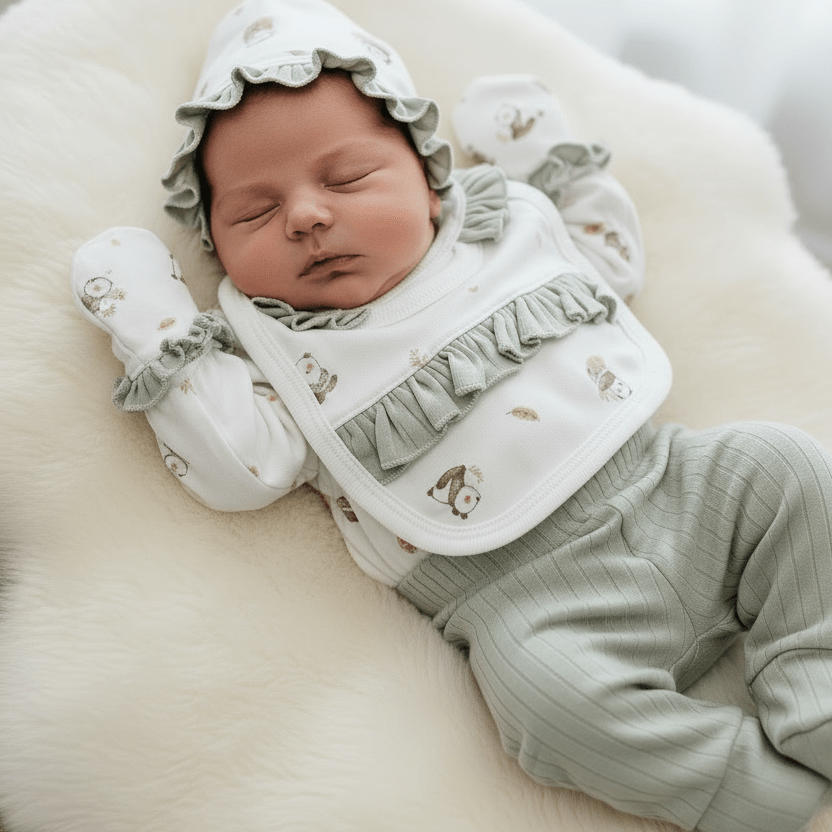 Tutina Completo Cotone Fiocchetti Verde Salvia Con Accessori - Piccole Canaglie - PC26881