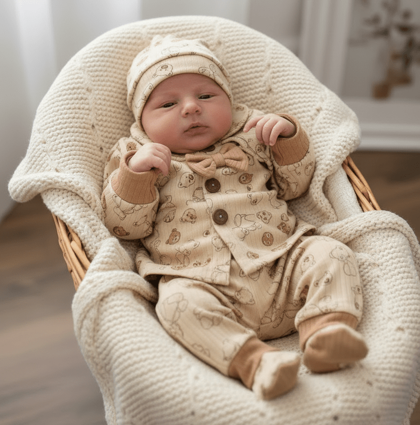 Tutina Completo Cotone Orsetti Beige Con Accessori - Piccole Canaglie - PC26883