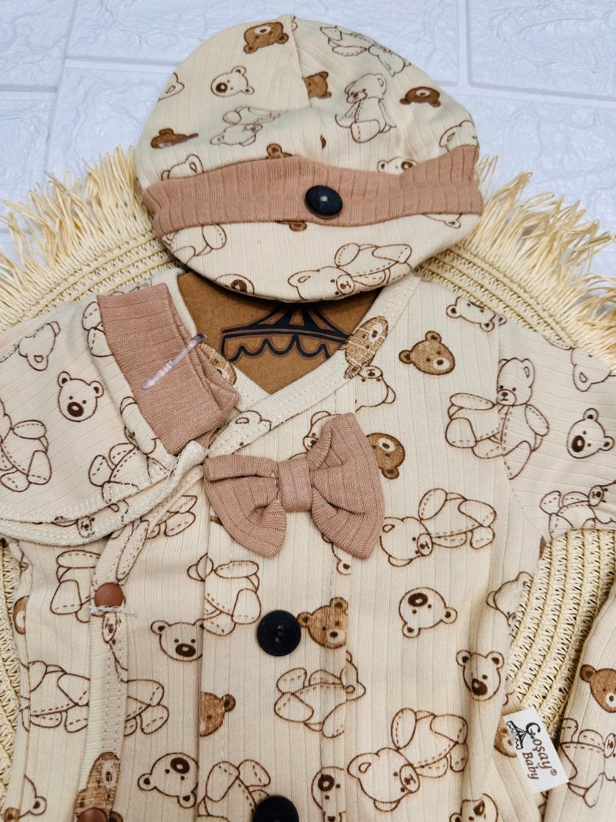 Tutina Completo Cotone Orsetti Beige Con Accessori - Piccole Canaglie - PC26883