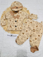 Tutina Completo Cotone Orsetti Beige Con Accessori - Piccole Canaglie - PC26883