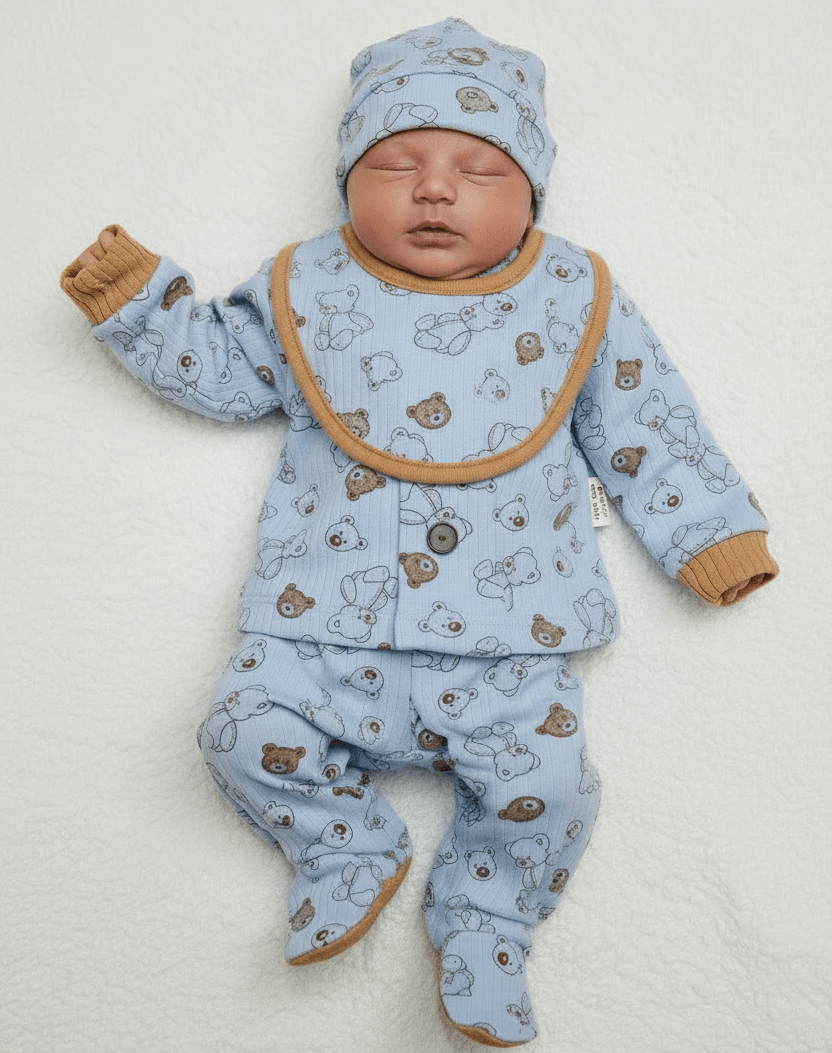 Tutina Completo Cotone Orsetti Celeste Con Accessori - Piccole Canaglie - PC26884