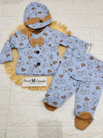 Tutina Completo Cotone Orsetti Celeste Con Accessori - Piccole Canaglie - PC26884