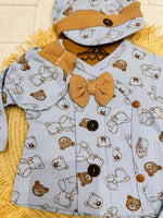 Tutina Completo Cotone Orsetti Celeste Con Accessori - Piccole Canaglie - PC26884