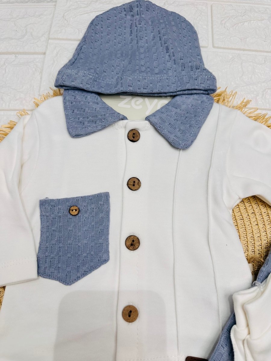 Tutina Completo Cotone Taschino Celeste Con Accessori - Piccole Canaglie - PC26880